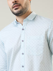 Sky Blue Printed Regular Fit Shirt