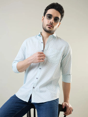 Sky Blue Printed Regular Fit Shirt TIM PARIS
