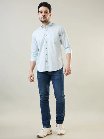 Sky Blue Printed Regular Fit Shirt TIM PARIS