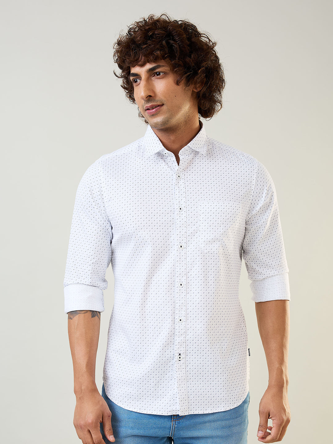 White Printed Regular Fit Shirt