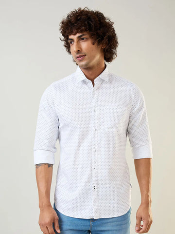 White Printed Regular Fit Shirt Tim Paris