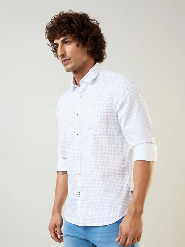White Printed Regular Fit Shirt Tim Paris