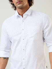 White Printed Regular Fit Shirt