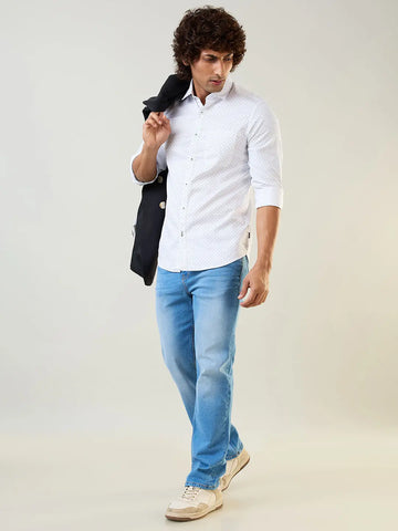 White Printed Regular Fit Shirt Tim Paris