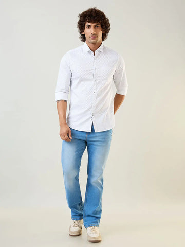 White Printed Regular Fit Shirt Tim Paris