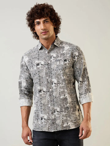 Brown Printed Regular Fit Shirt Tim Paris