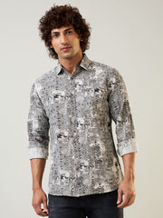 Brown Printed Regular Fit Shirt