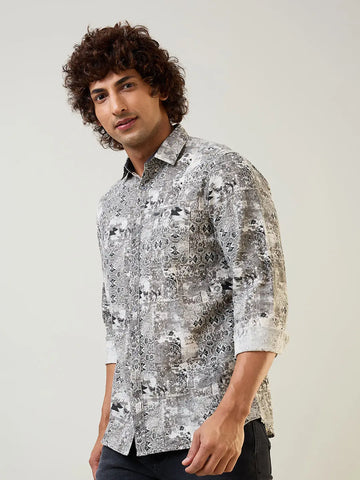 Brown Printed Regular Fit Shirt Tim Paris