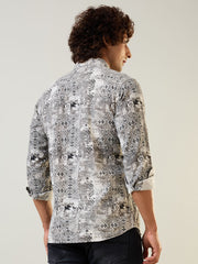 Brown Printed Regular Fit Shirt