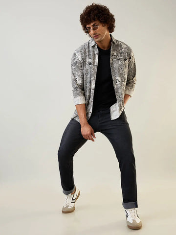 Brown Printed Regular Fit Shirt Tim Paris