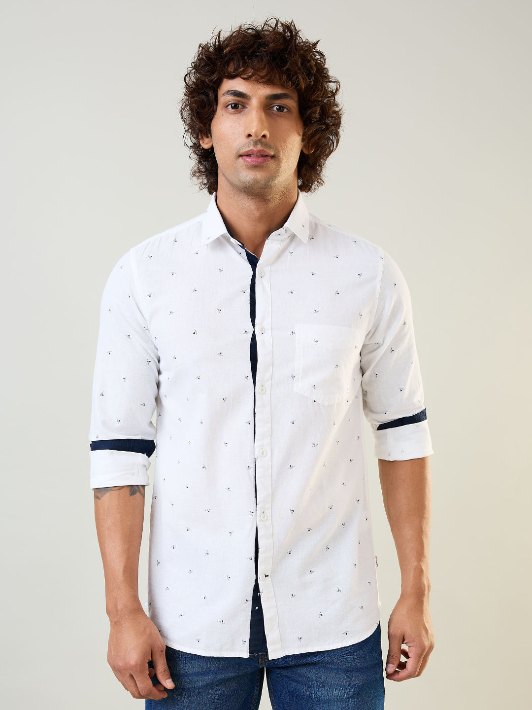 White Printed Regular Fit Shirt