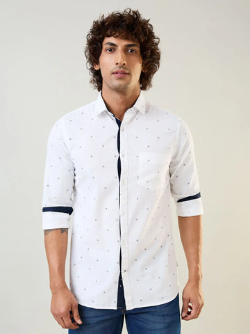 White Printed Regular Fit Shirt Tim Paris