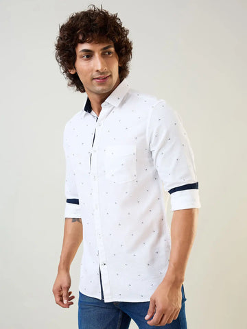 White Printed Regular Fit Shirt Tim Paris
