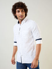 White Printed Regular Fit Shirt