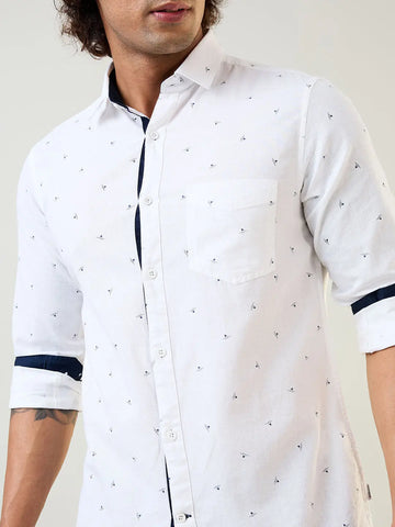 White Printed Regular Fit Shirt Tim Paris
