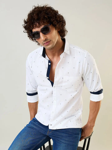 White Printed Regular Fit Shirt Tim Paris