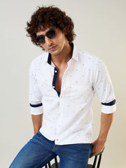 White Printed Regular Fit Shirt