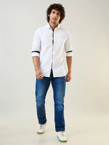 White Printed Regular Fit Shirt Tim Paris