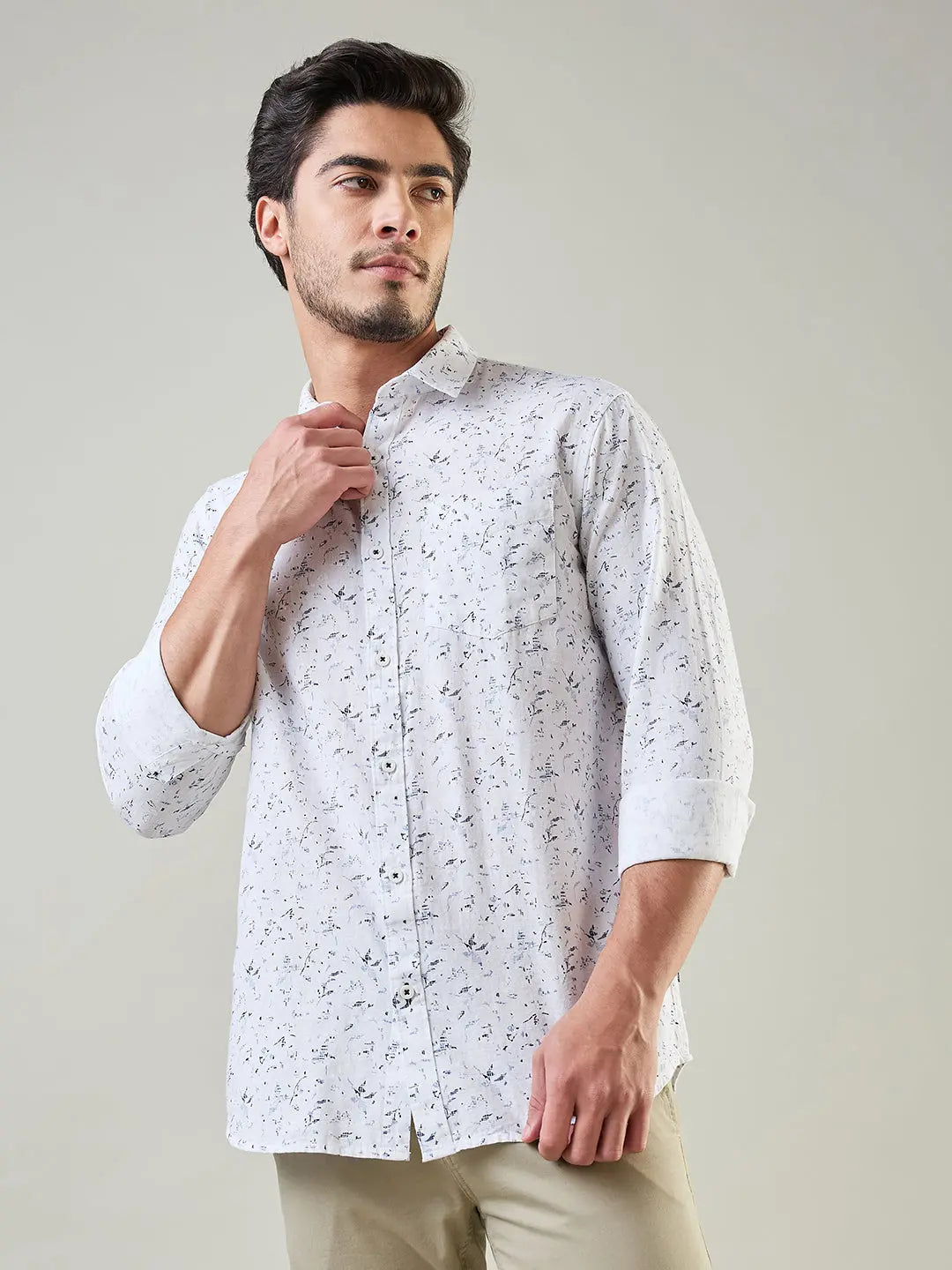 White Printed Regular Fit Shirt TIM PARIS