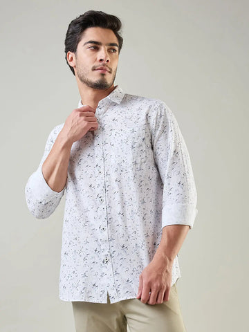White Printed Regular Fit Shirt TIM PARIS