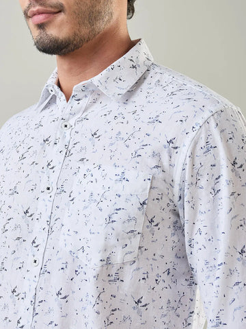 White Printed Regular Fit Shirt TIM PARIS