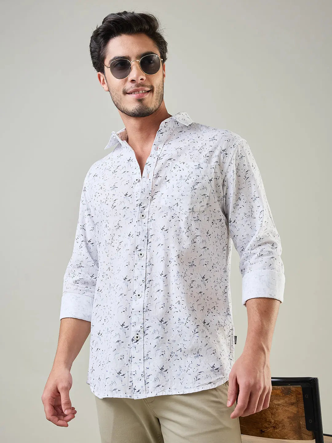 White Printed Regular Fit Shirt TIM PARIS