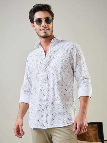 White Printed Regular Fit Shirt TIM PARIS
