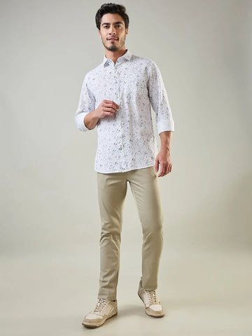 White Printed Regular Fit Shirt TIM PARIS