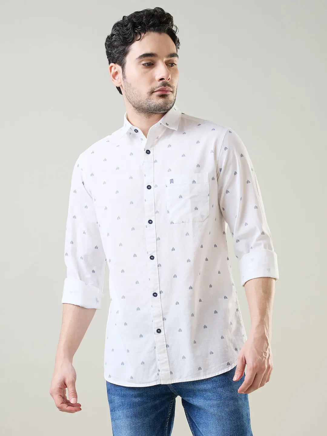 White Printed Regular Fit Shirt TIM PARIS