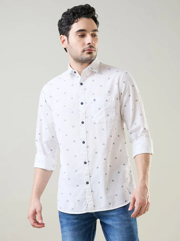 White Printed Regular Fit Shirt TIM PARIS