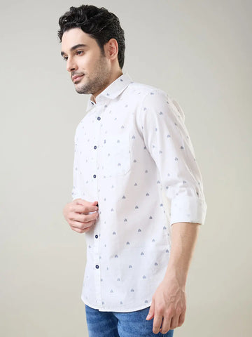White Printed Regular Fit Shirt TIM PARIS