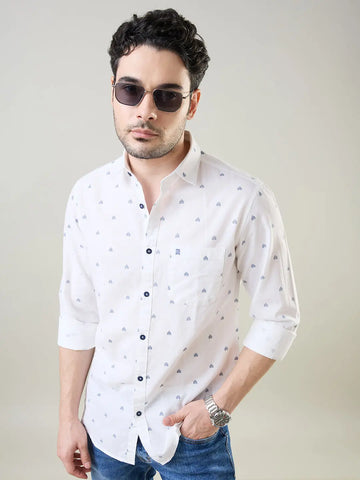 White Printed Regular Fit Shirt TIM PARIS