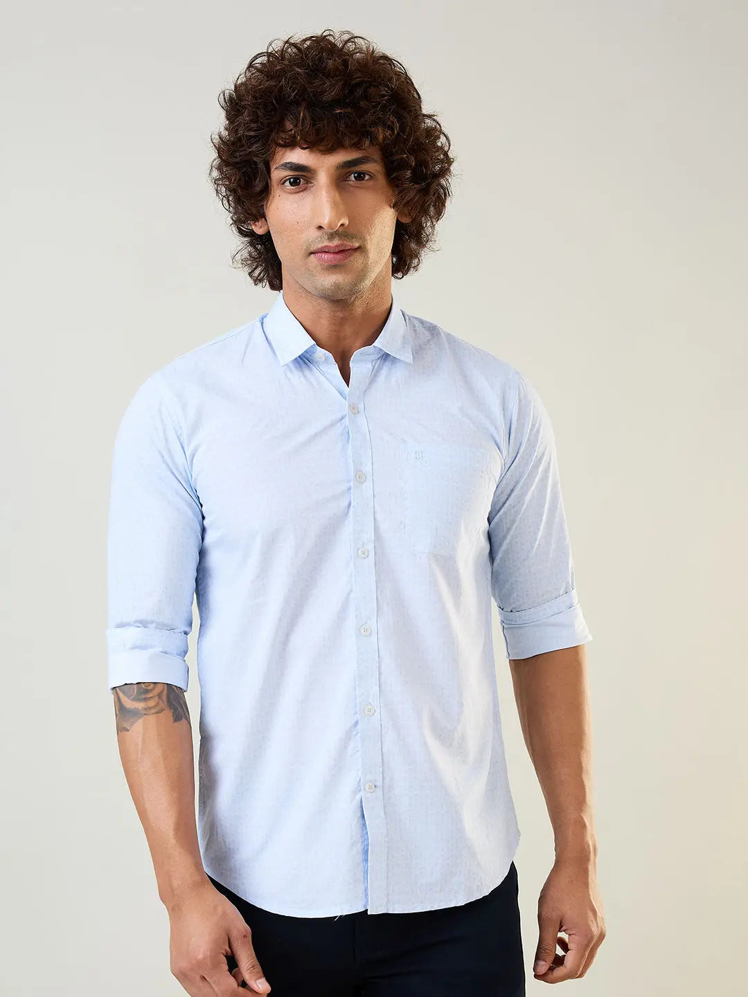 Blue Printed Regular Fit Shirt TIM PARIS