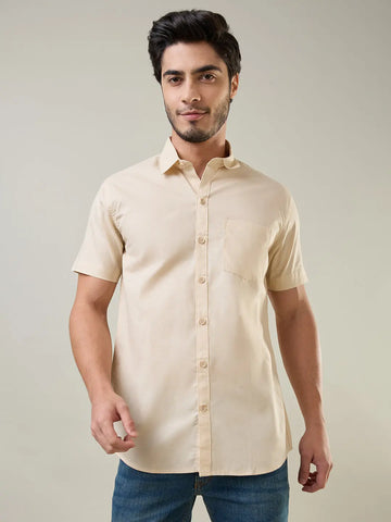 Beige Solid Half Sleeve Shirt Tim Paris