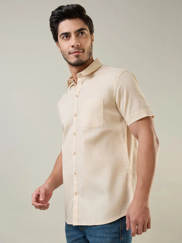 Beige Solid Half Sleeve Shirt Tim Paris