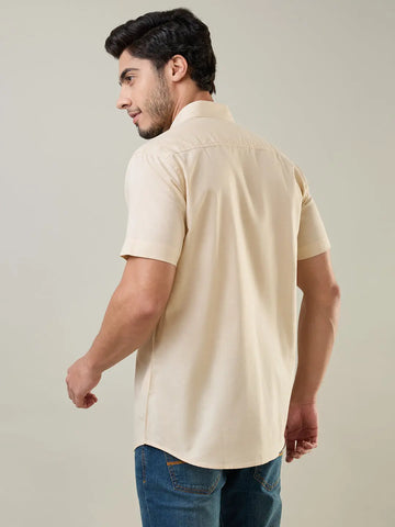 Beige Solid Half Sleeve Shirt Tim Paris