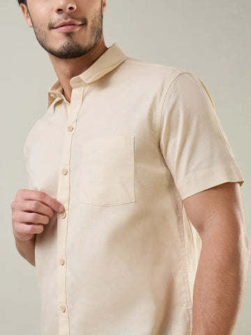 Beige Solid Half Sleeve Shirt Tim Paris