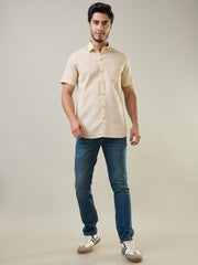 Beige Solid Half Sleeve Shirt