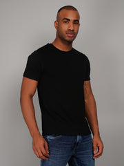 Black Solid Round Neck T-Shirt