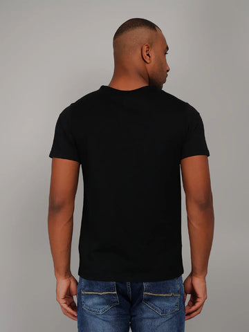 Black Solid Round Neck T-Shirt Tim Paris