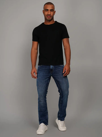 Black Solid Round Neck T-Shirt Tim Paris