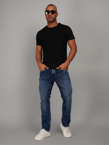 Black Solid Round Neck T-Shirt Tim Paris