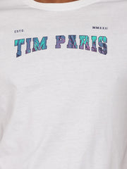 White Round Neck Graphic Printed T Shirt