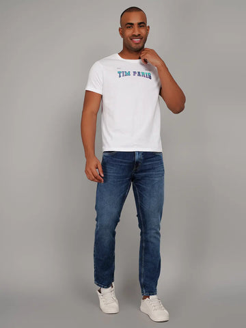 White Round Neck Graphic Printed T Shirt TIM PARIS