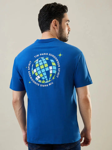 Deja Vu Blue Round Neck Graphic T-Shirt Tim Paris