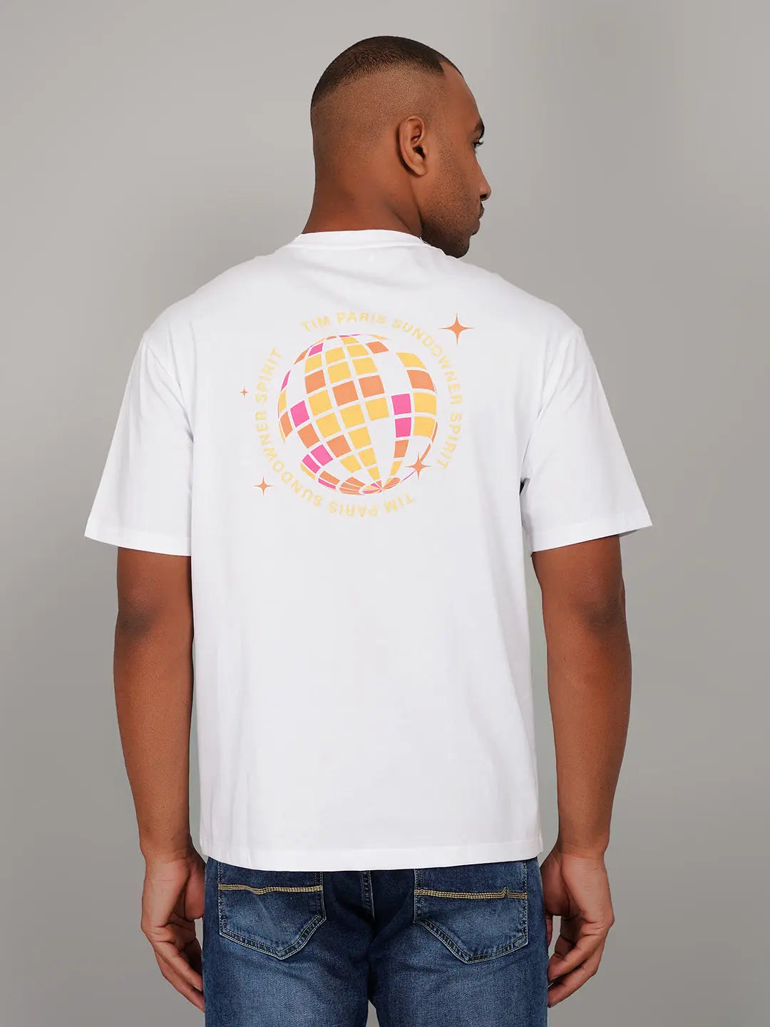 White Back Graphic Print Relaxed Fit T-Shirt Tim Paris