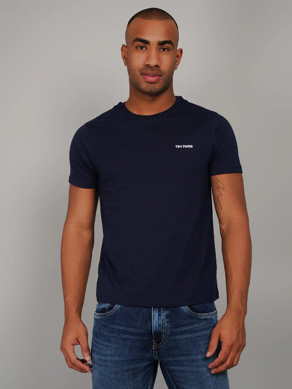 Dress Blue Round Neck Graphic Print T-Shirt Tim Paris