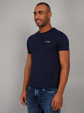 Dress Blue Round Neck Graphic Print T-Shirt Tim Paris