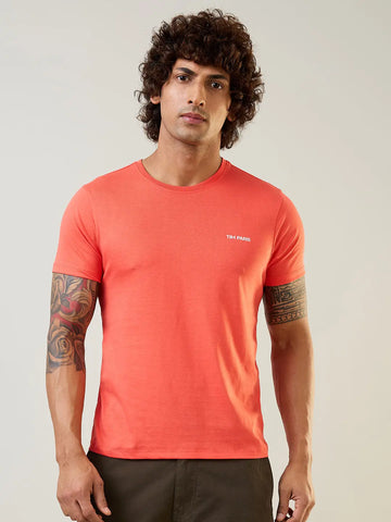 Coral Graphic Print Regular Fit T-shirt Tim Paris