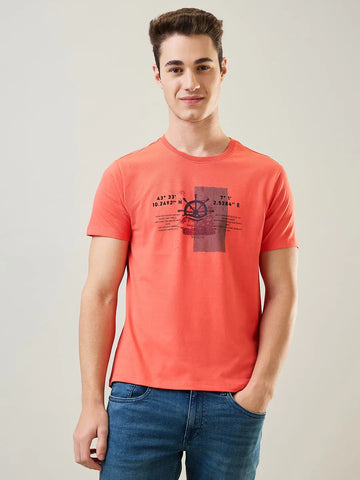 Hot Coral Orange Graphic Print T-Shirt Tim Paris